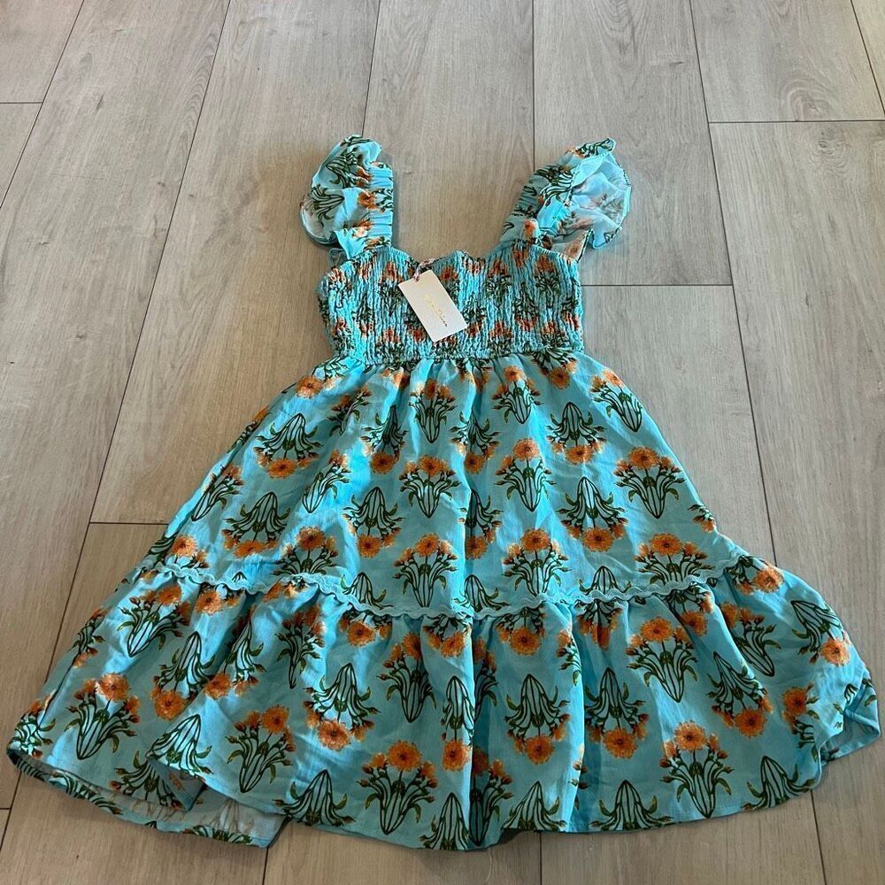 By the river Smocked Floral Mini Dress size s